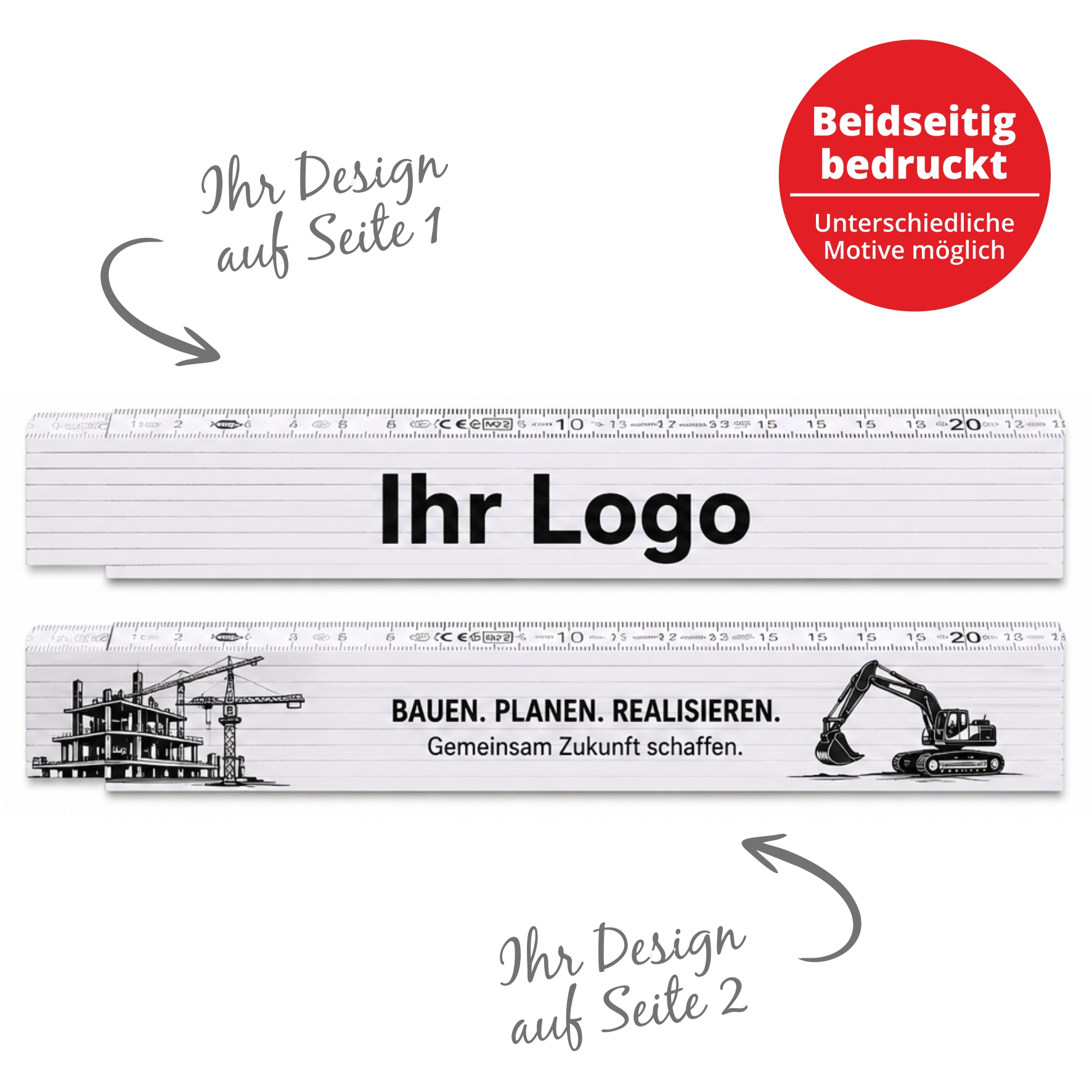 73605-2 - Zollstock in wei� | 2-seitiger Druck