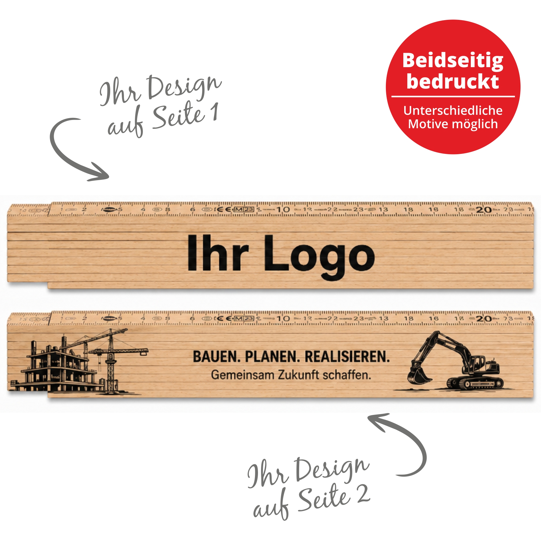 81934-2 - Zollstock in natur | 2-seitiger Druck